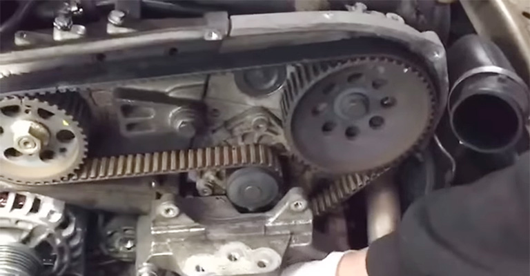 A worn-out timing belt 